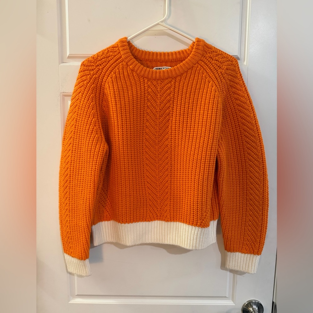 Tory Sport Orange and White Crewneck Sweater